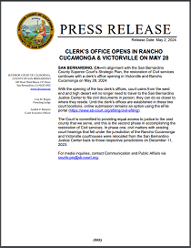 Clerk’s Office Opens in Rancho Cucamonga & Victorville on May 28
